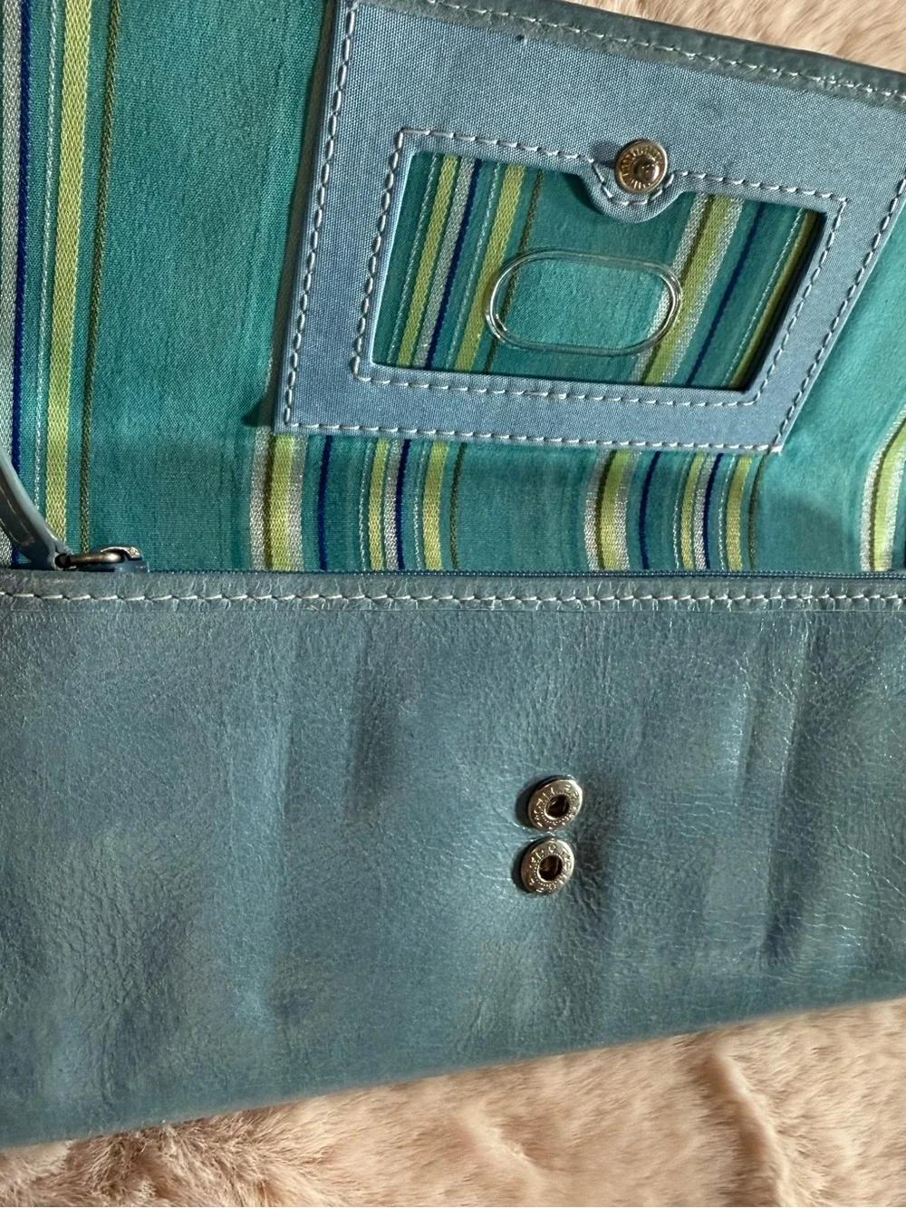 Fossil Vintage Blue Leather Multicolor Striped Flap Clutch Wallet